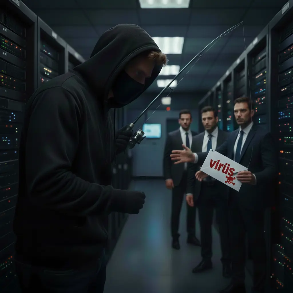 Veri merkezinde oltalama saldırısı (phishing) ve zararlı yazılım tehdidini simüle eden siber güvenlik senaryosu